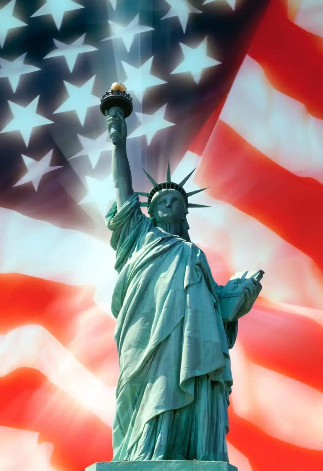 The Statue of Liberty and the American Flag - Patriotic Symbols.
